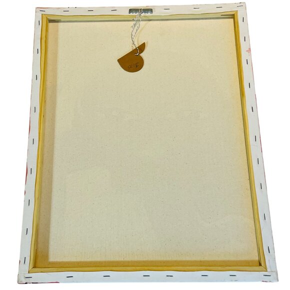 Hand-Painted Abstract Canvas Art Of Woman Rosy Headdress & Bold Eyes Signed RP - Picture 3 of 10